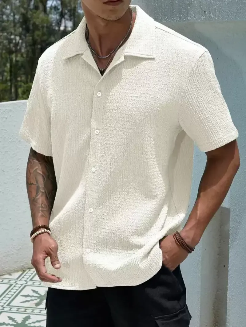 Men Boxy Fit Self Design Spread Collar Casual Shirt
